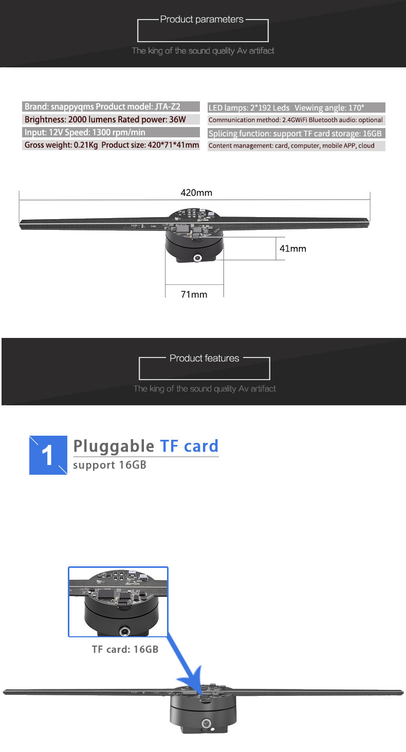 2024 New Innovative 3D Advertising Hologram Display 42cm Wall Holographic Fan Advertising Equipment Eye-Catching Promotions factory