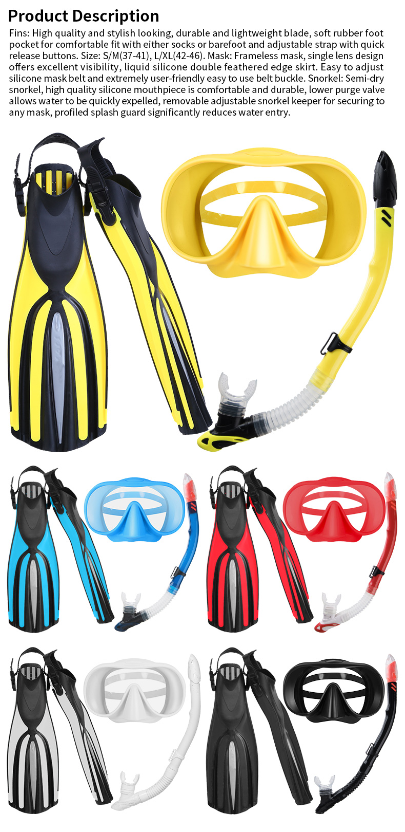 Hot Sale Eco-friendly Tempered Glass Lenses Oem Customized Snorkeling Surfing Freediving Spearfishing Silicone Scuba Diving Set manufacture