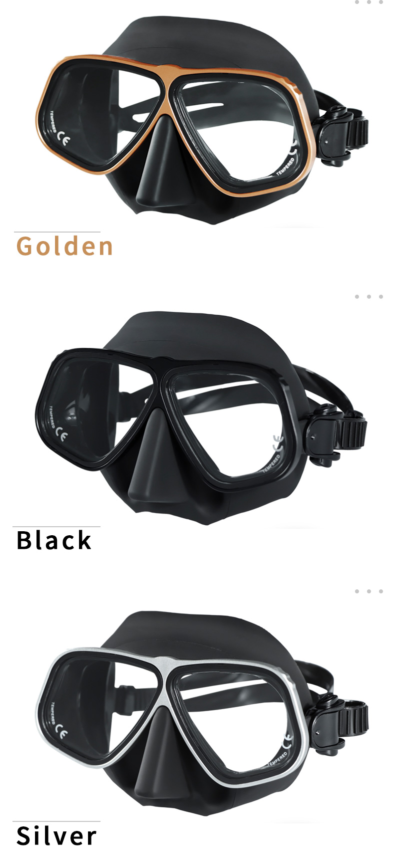 Low Volume Black and Transparent Silicone Free diving Mask details