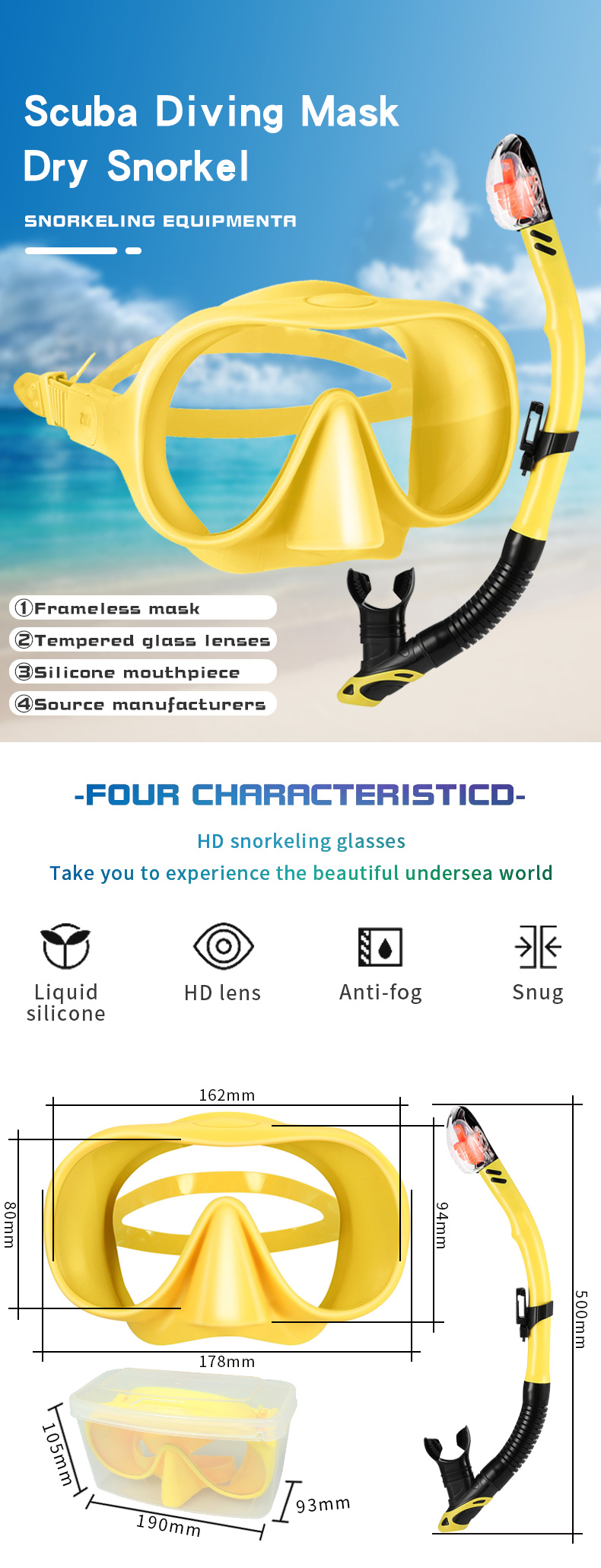Safety Silicone Mouthpiece Frameless Single Tempered Glass Lens Dry Snorkel PVC Tube Oem Adult Scuba Divng Mask Snorkeling Set supplier