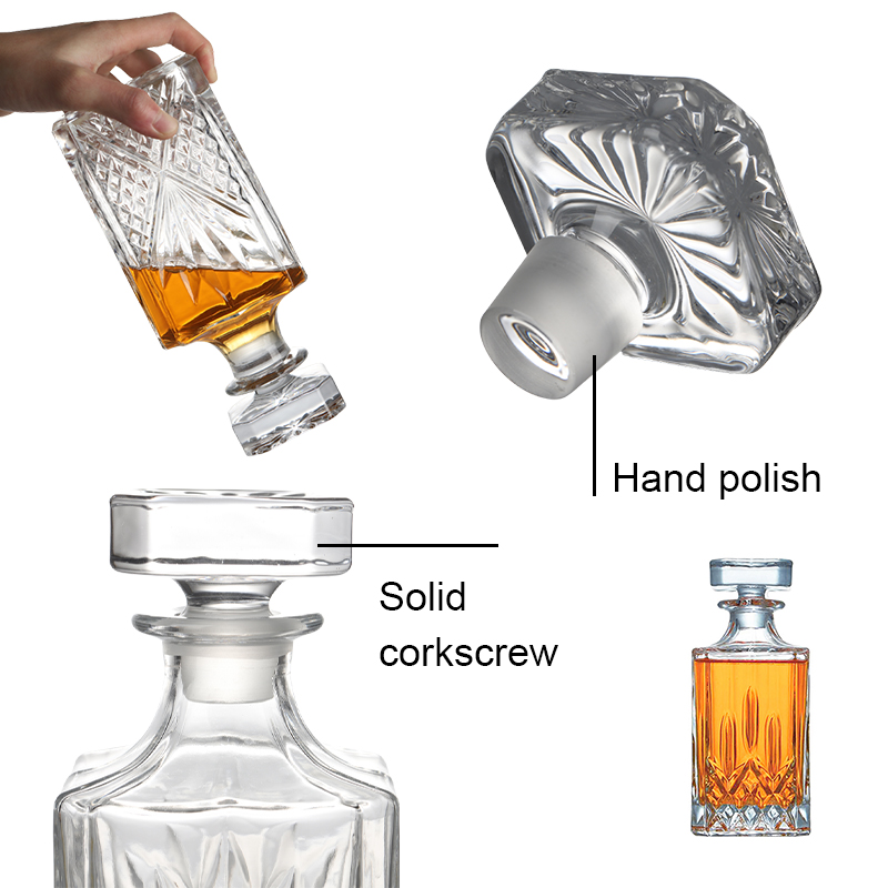Custom logo smooth square whiskey decanter bottle wine glasses decanter set whisky decanter set with gift box supplier