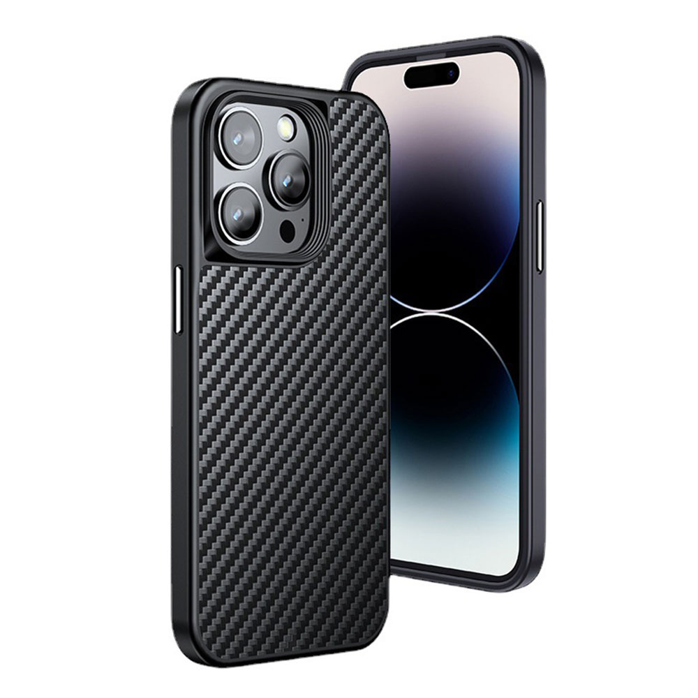 WLONS WLS32 Coque en TPU pour téléphone mobile en fibre de carbone, résistante aux chutes, anti-dérapante et mate pour iPhone 15