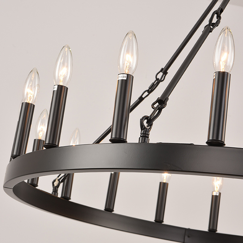 Retro Industrial Loft Restaurant Hotel Project Iron Ring Pendant Light Cafe Living Room Club Metal Chandelier manufacture