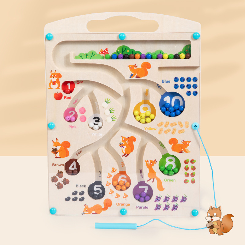 Hot New Montessori Wooden Maze Bead Puzzle Cute Color and Number Magnetic Game for Teaching and Learning factory