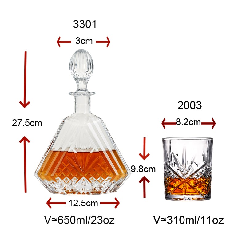 650ml 23oz Carve Triangle Whiskey Decanter Set with 6 Whisky Glasses in Gift Box Large Capacity Lead Free Crystal Clear Glass manufacture