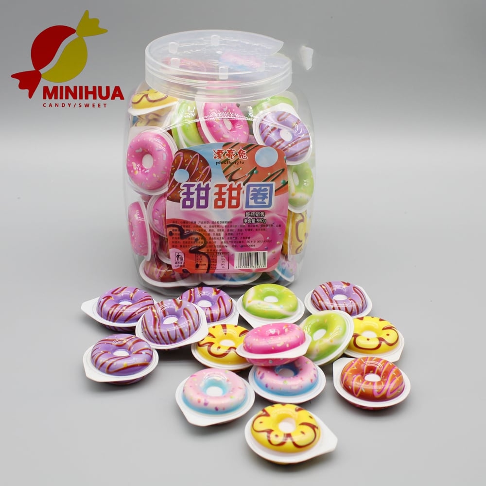 Colorful Donut-Shaped HALAL Gummy Jelly Snacks 3D Soft Confectionery with Bottle Packaging OEM for Sale factory