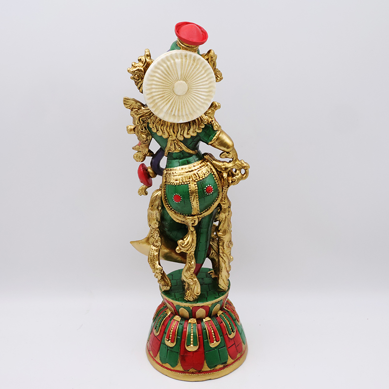 OEM Custom retro religious god electroplating brass color idol figurine resin crafts lord radha krishna statue home decor supplier