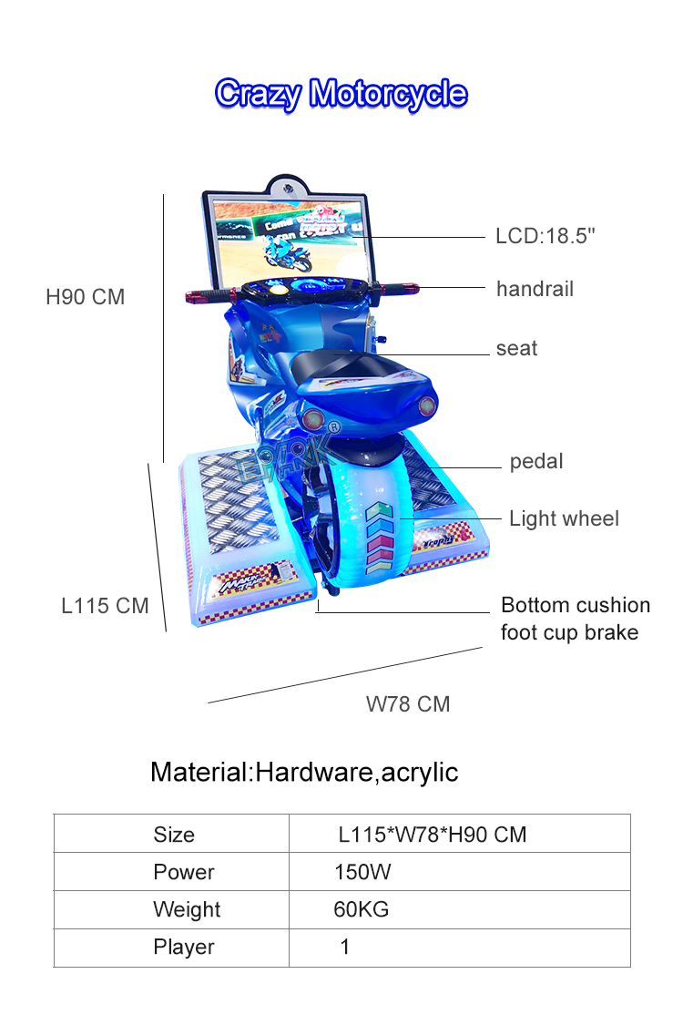 Amusement Park Arcade Game Machine Coin Operated Game Plastic Super Motorcycle Kiddie Ride details
