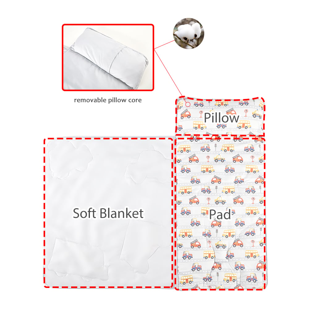Traffic Design Comfortable Large Rolled Napping Mat Toddler Nap Mat with Removable Pillow and Blanket details