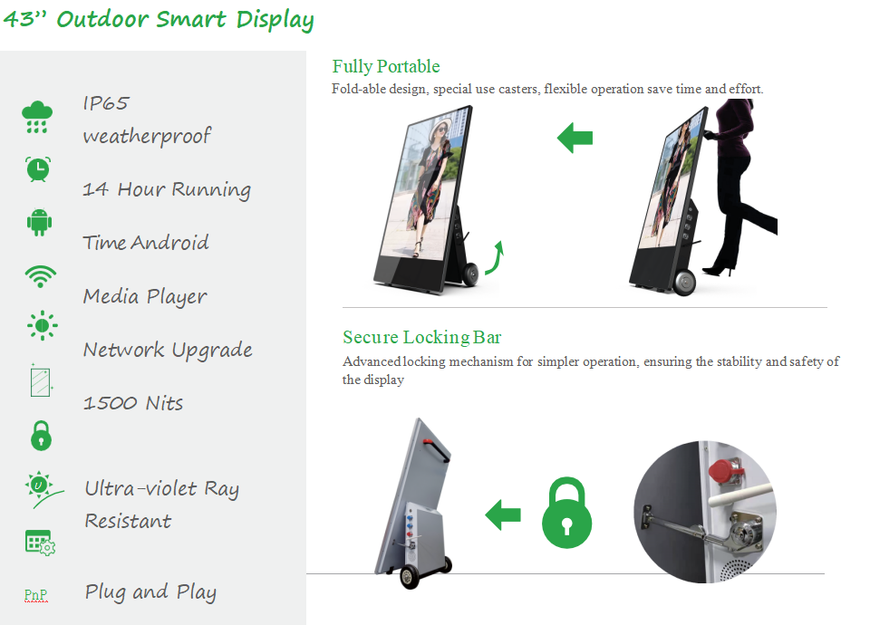 Outdoor Waterproof 43 Inch Battery Powered Portable Movable IP65 Outdoor Capacitive Poster Digital Signage And Displays factory