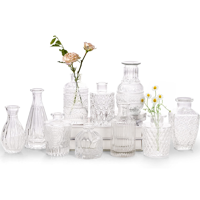 Wholesale Hot Sale Clear Glass Vase custom shape Vintage Vase Home Decor glass flower vases supplier