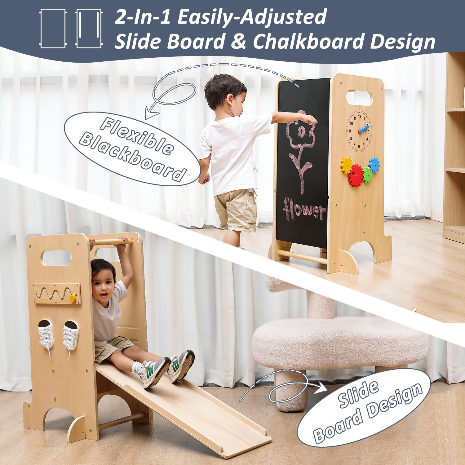 4 in 1 Toddler Kitchen Stool Helper Baby Learning Tower Wooden Montessori Kids Learning Tower manufacture