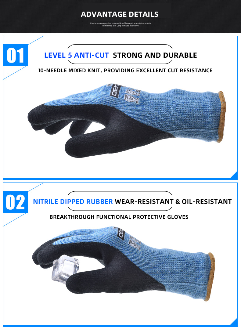 High-performance WG-780 Cut Thermo Cold-proof Cutting Work Gloves blue Aramid Acrylic Mineral Fiber Nitrile Rubber work gloves supplier