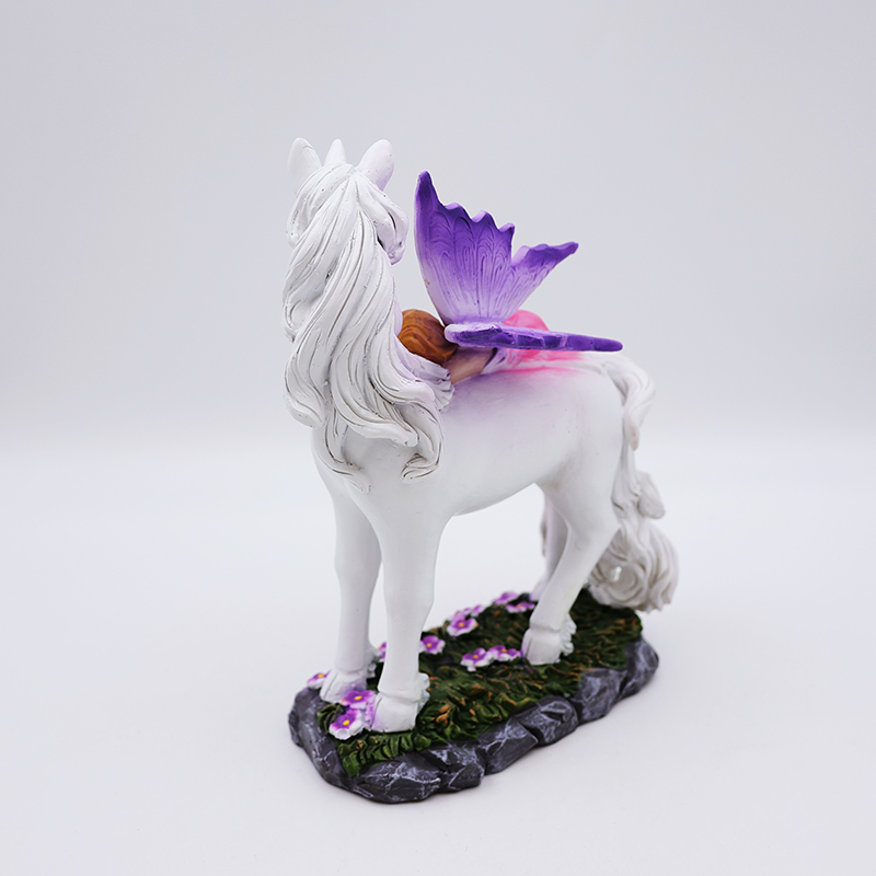 OEM home garden decor handmade miniature 3d figure statue custom resin craft mystical fairy and white unicorn figurines manufacture