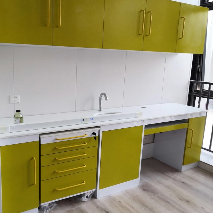 Customized medical furniture Dental clinic medical furniture wall mounted storage cabinet with soft-close doors details