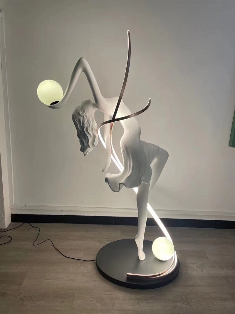 Modern Creative Design Hotel Project Indoor Decor Human Art Sculpture Ball Holding LED Standing Floor Lamp factory
