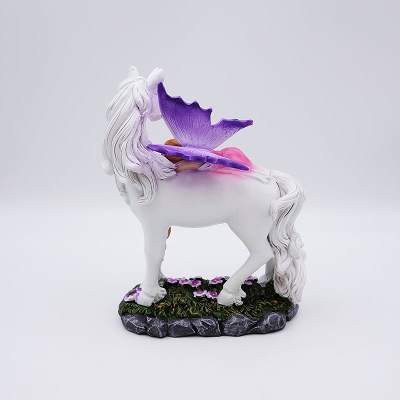 OEM home garden decor handmade miniature 3d figure statue custom resin craft mystical fairy and white unicorn figurines factory