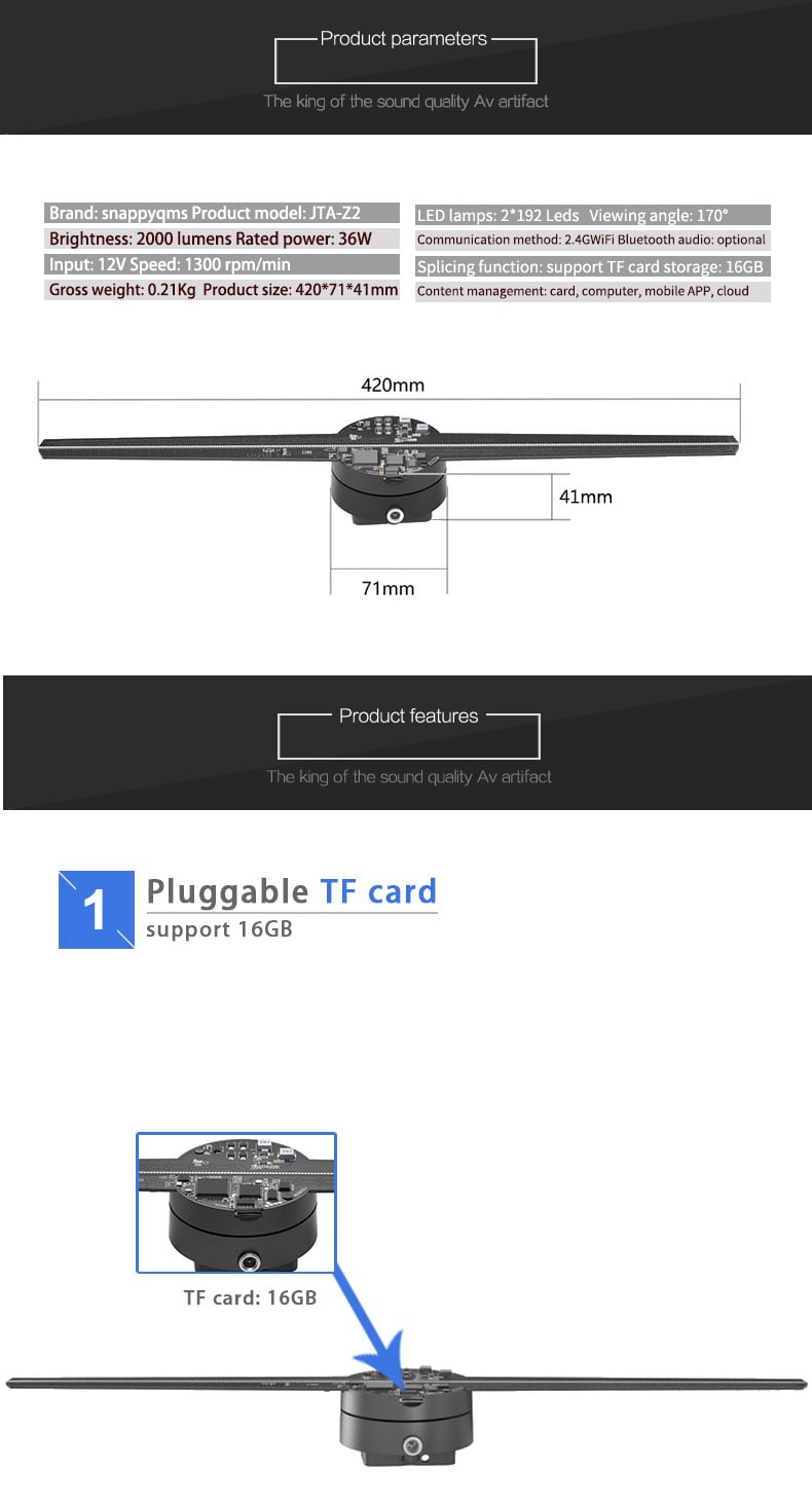 42cm Advertising Machine Desktop Projector Rechargeable Vertical Transparent Screen LED 3D Hologram Fan for Shopping Malls manufacture