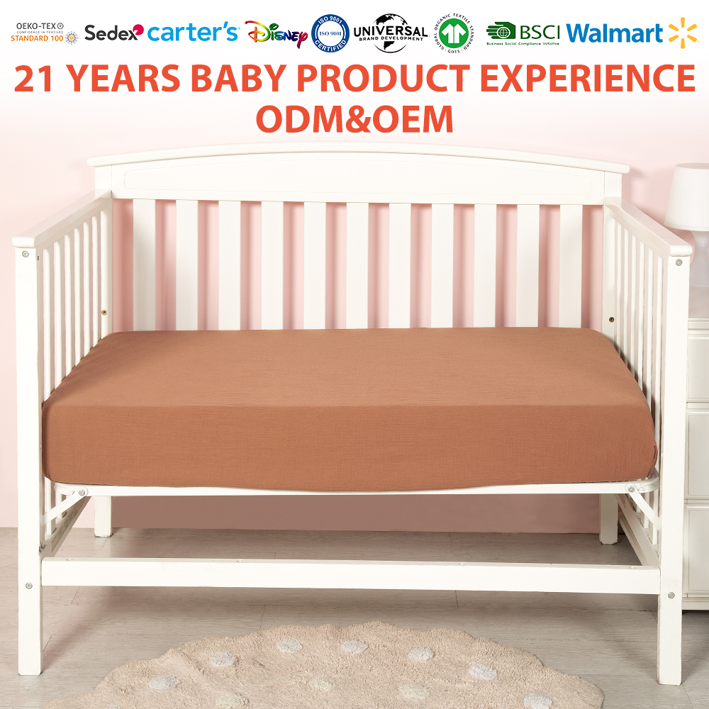 100% Cotton Muslin Thick Baby Sheet Solid Soft Breathable Fitted Crib Sheets manufacture