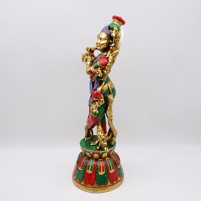 OEM Custom retro religious god electroplating brass color idol figurine resin crafts lord radha krishna statue home decor details