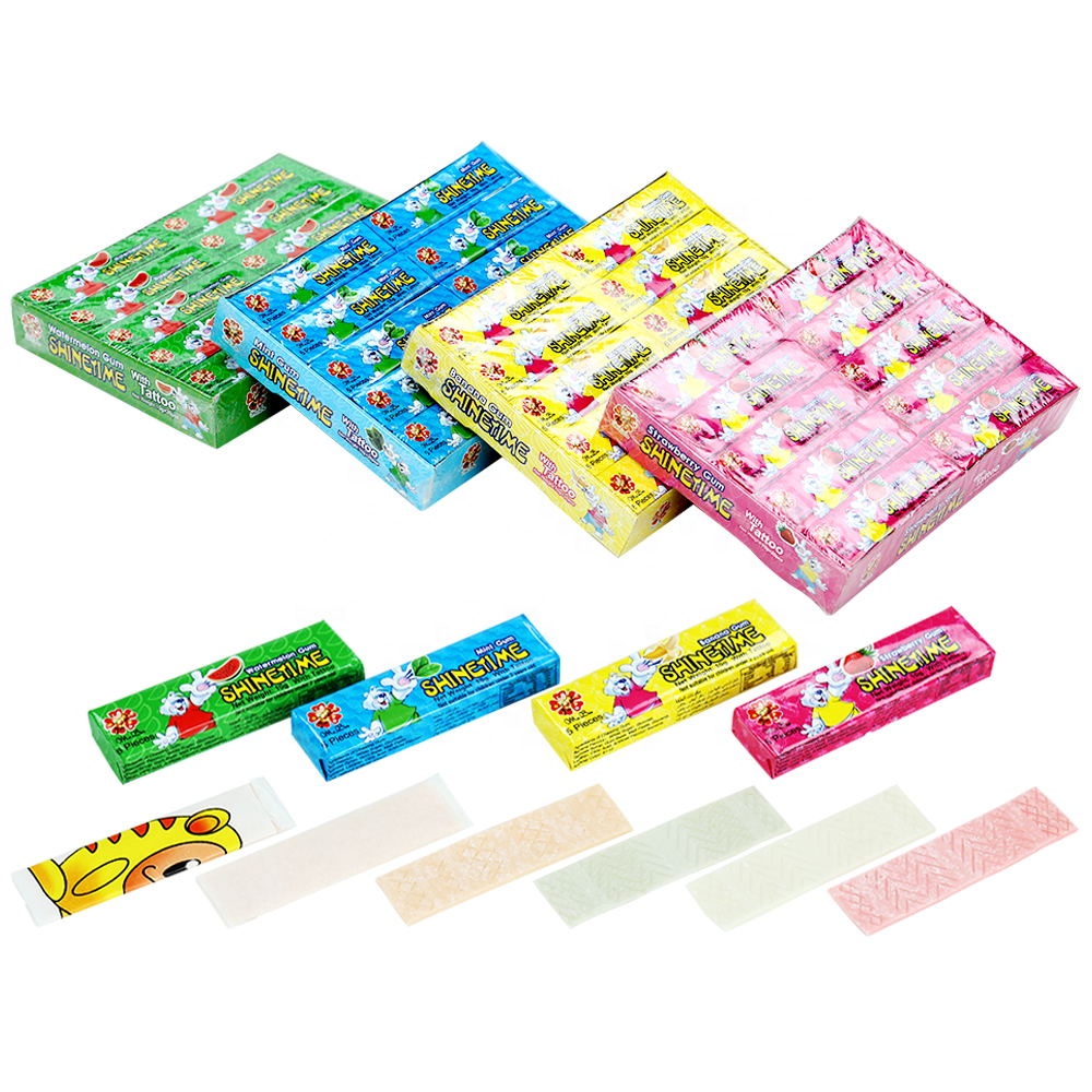 custom halal tutti fruit flavor 5 tattoo chewing gum bubble gum sticker OEM manufacture