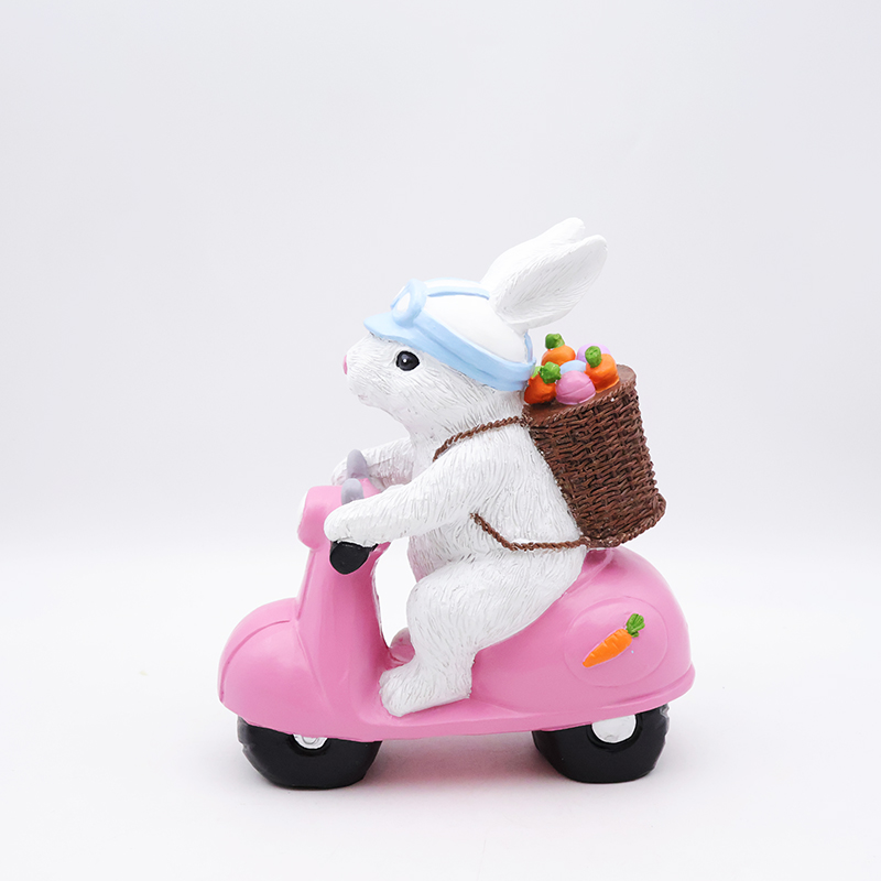 Custom craft hme garden festival decorative 3d resin bunny statue wholesale cute biker rabbit easter figurines gift manufacture