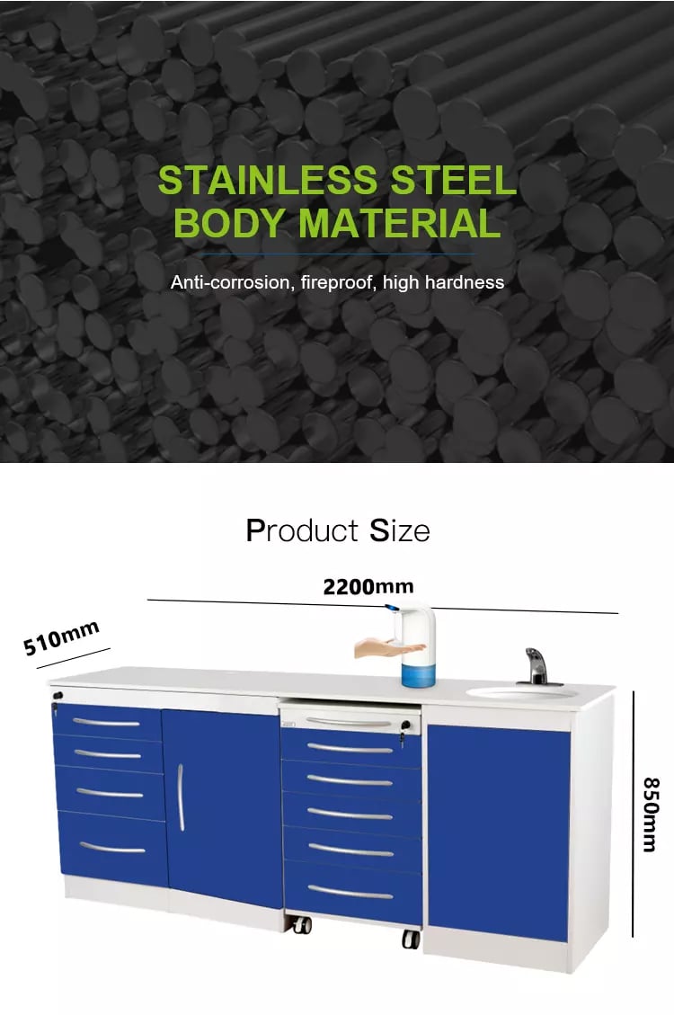 Hospital Clinic Furniture Dental Furniture Stainless Steel Body Desk With Storage Cabinet supplier