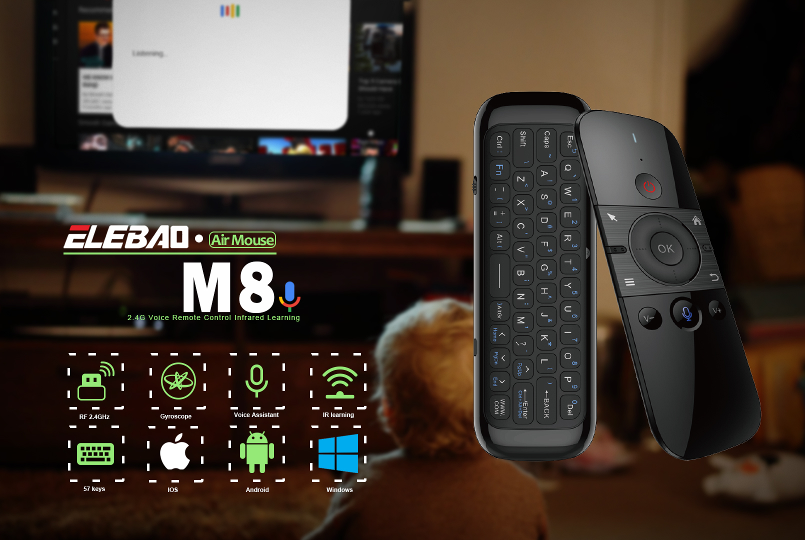 New arrival 2.4G Wireless Connection M8 with microphone Built-in rechargeable lithium battery Air Remote manufacture