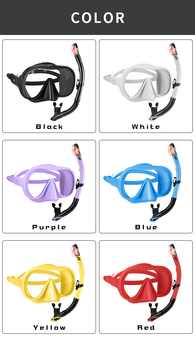 Safety Silicone Mouthpiece Frameless Single Tempered Glass Lens Dry Snorkel PVC Tube Oem Adult Scuba Divng Mask Snorkeling Set manufacture