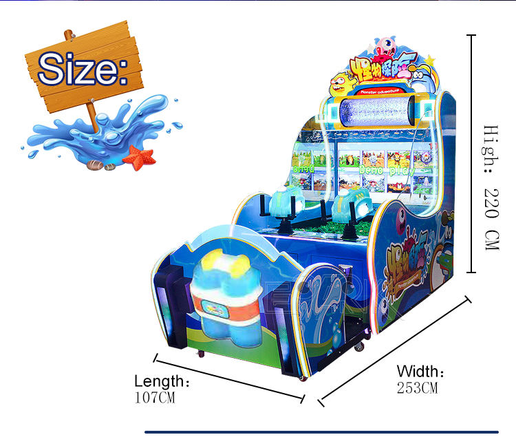 Coin Operated Monster Adventure Shooting Game Water Shooting Ticket Redemption Game Machine factory
