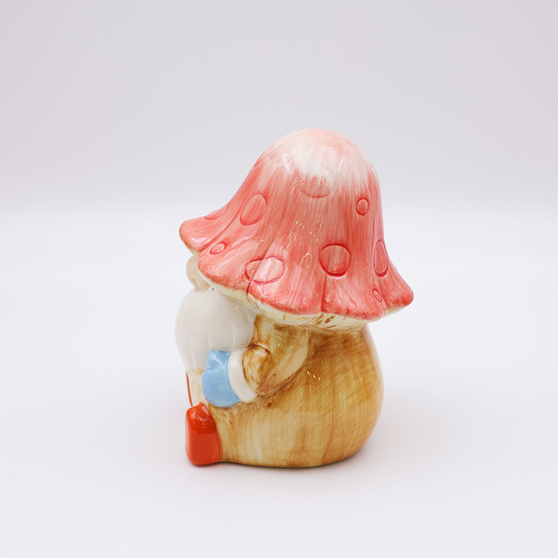 OEM Custom new home decor cute 3d figure statue ceramic fanshaped pink mushroom gnome figurine ornaments gift manufacture