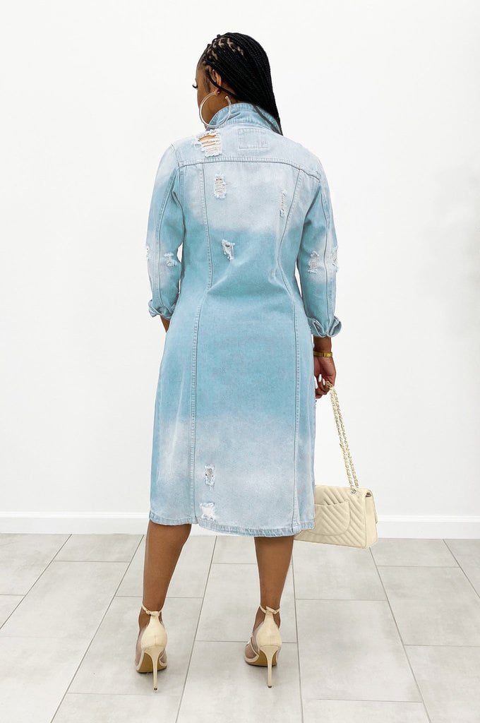 Denim Jacket Women's Solid Color Tassel Breasted Ripped Hole Long Denim Trench Coat factory
