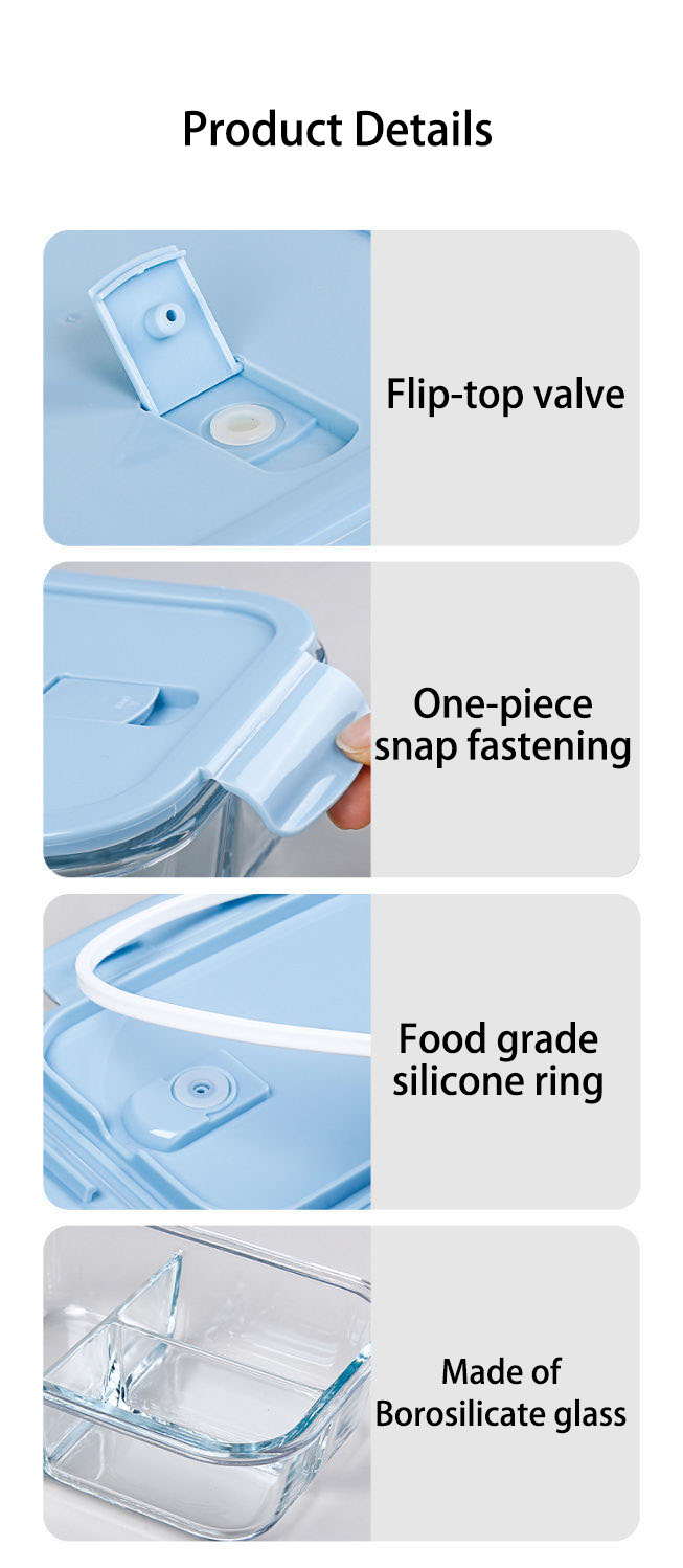 Glass food storage container rectangular container kitchen preparation bowl with airtight lid and partition manufacture