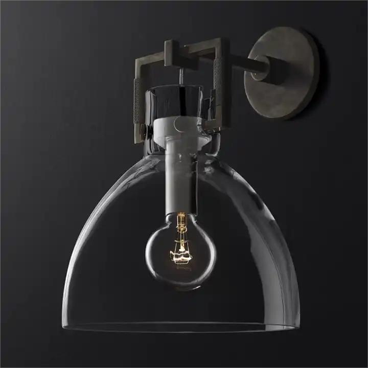 Nordic Creative Villa Bedroom Bedside Copper Wall Light Hotel Bar Restaurant Round Glass Wall Lamp supplier