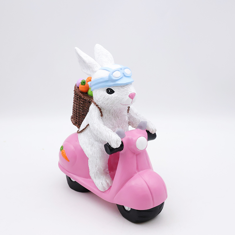 Custom craft hme garden festival decorative 3d resin bunny statue wholesale cute biker rabbit easter figurines gift manufacture