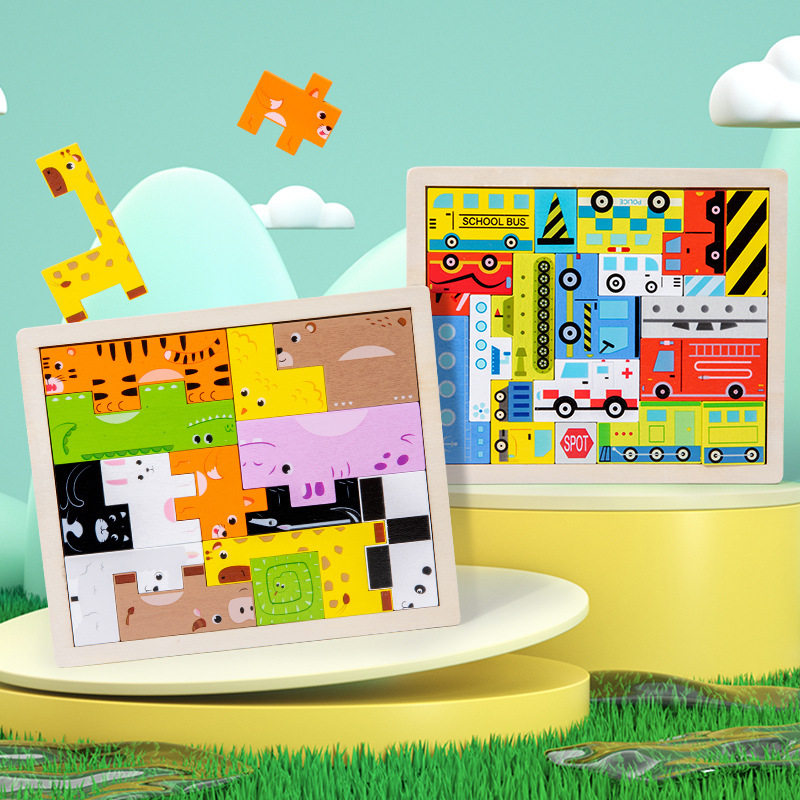 Cartoon Animal 3D Wooden Blocks Puzzle Children Wooden T-etris Educational Toy Wooden Puzzle For Toddler supplier