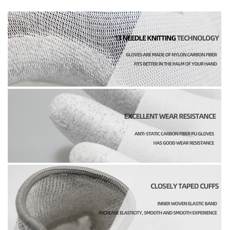 High Performance Anti-Static OP-170E Gray Nylon Carbon Fiber PU Work Gloves supplier