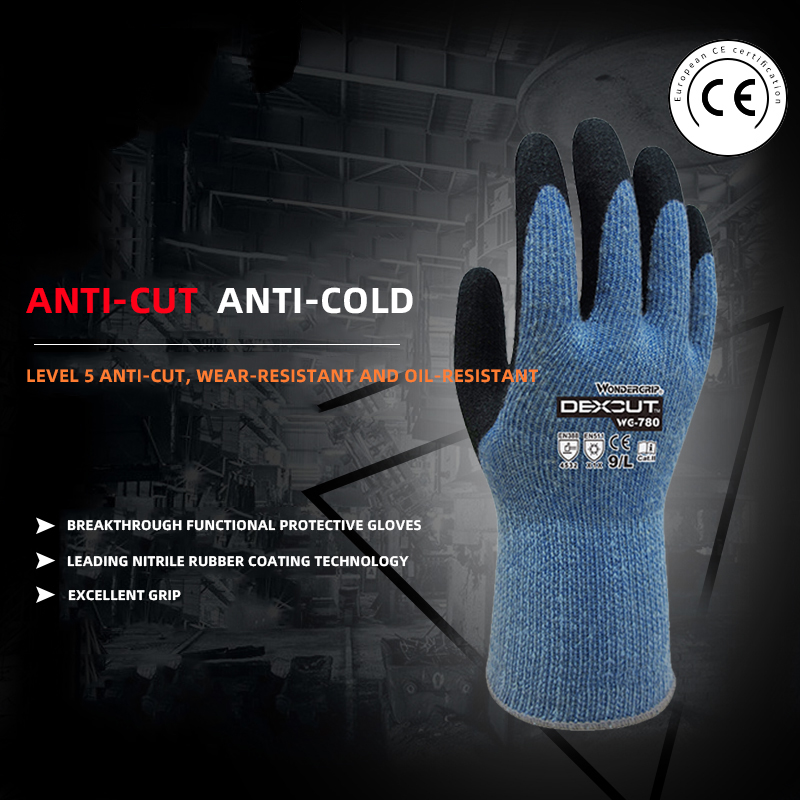 High-performance WG-780 Cut Thermo Cold-proof Cutting Work Gloves blue Aramid Acrylic Mineral Fiber Nitrile Rubber work gloves supplier