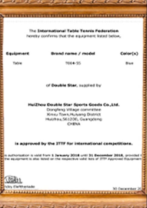 Game Table Certificate